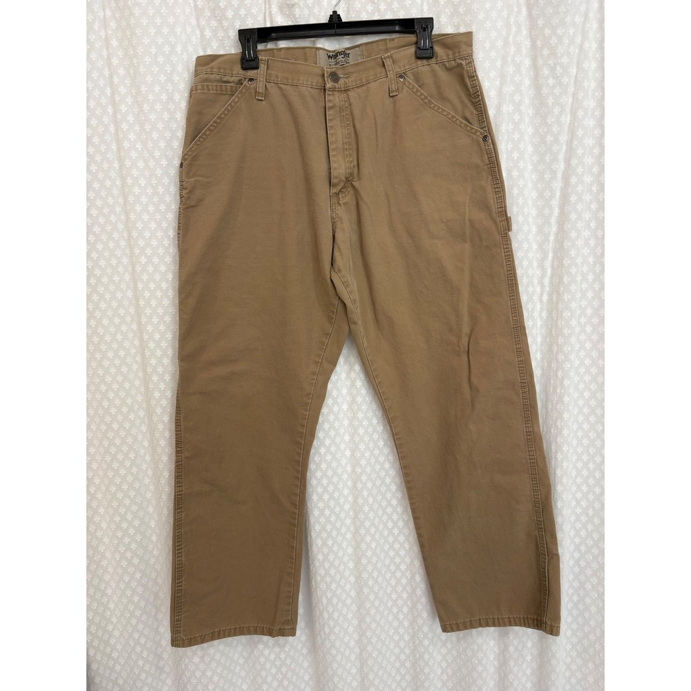 Wrangler Authentics Mens Carpenter Pants Khaki Brown Canvas Work Utility 35x30